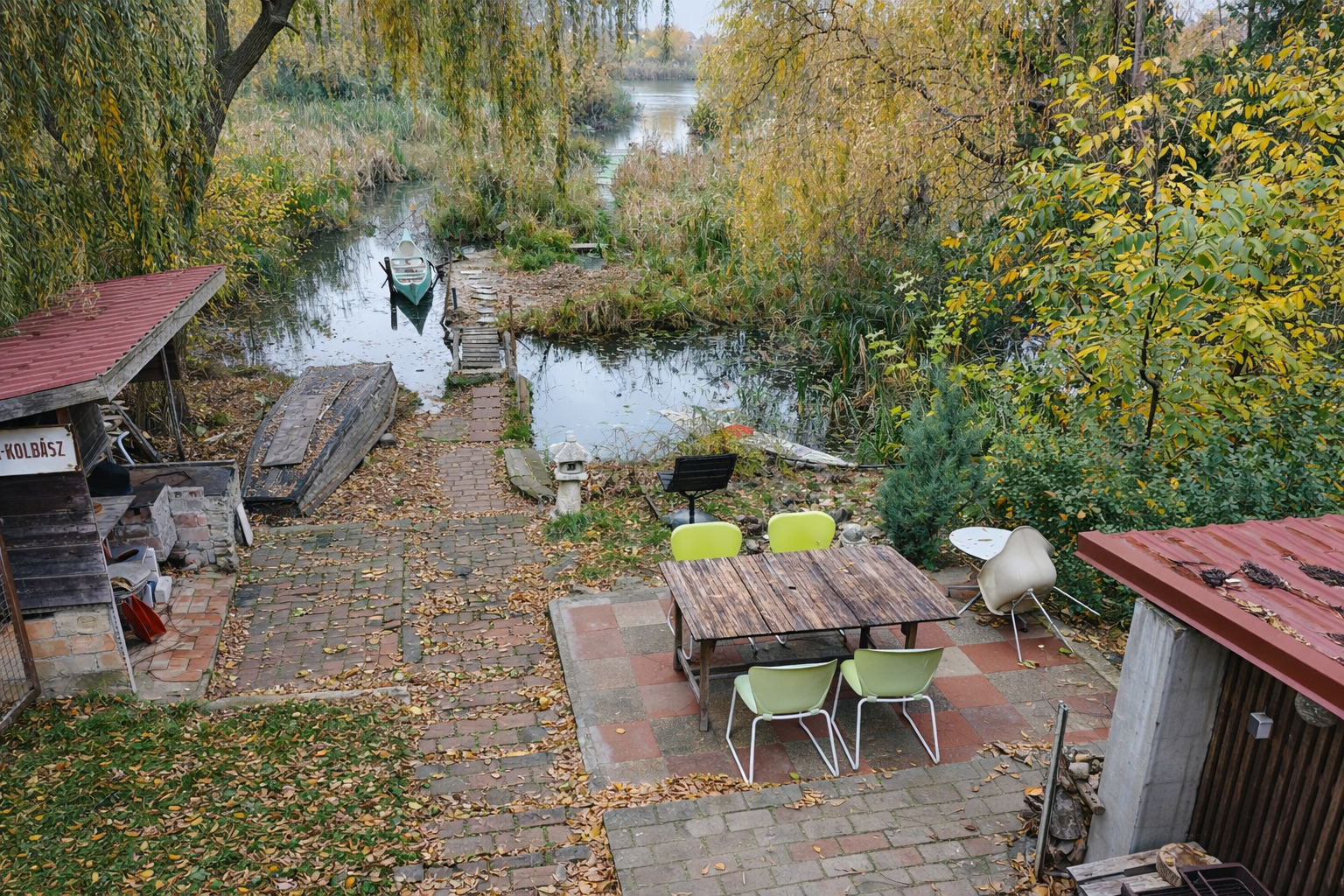 Kiadó horgásztanya Fedett terasz és kilátás a vízre